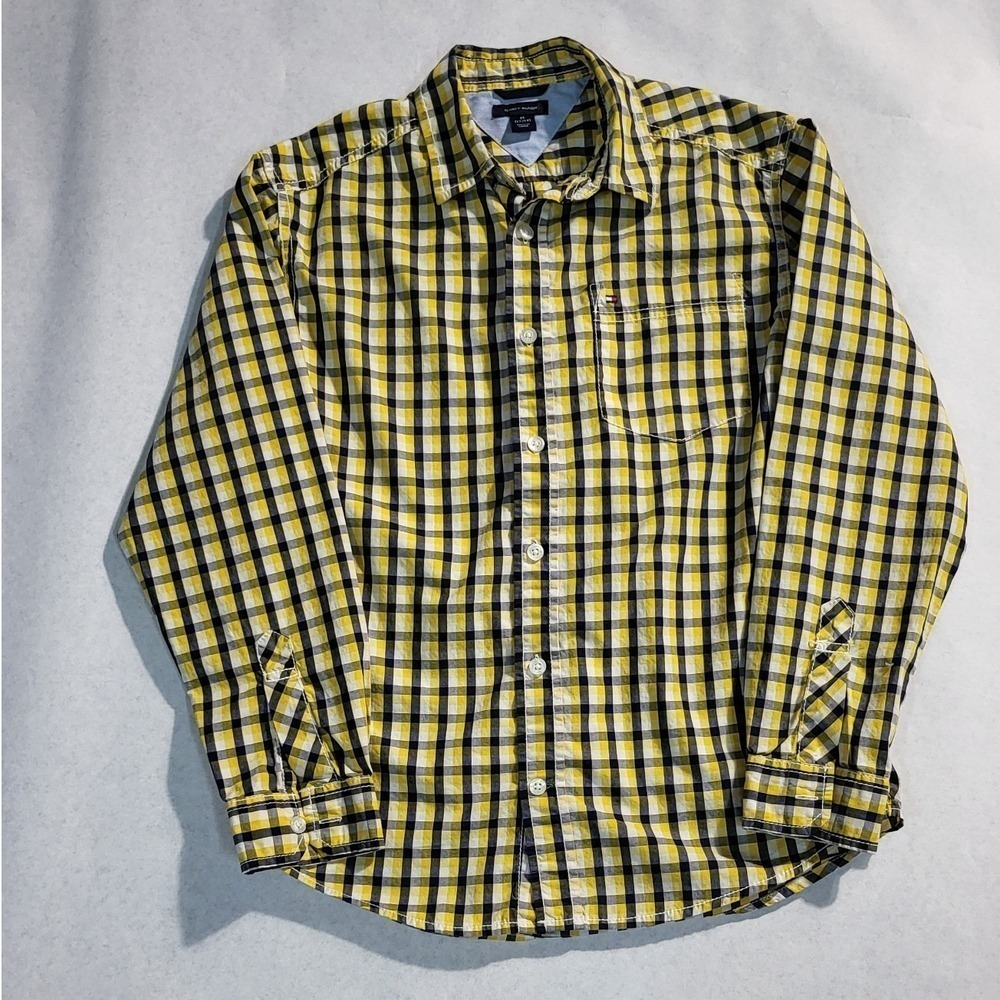 Tommy Hilfiger Plaid Button Down Shirt Long Sleeve Checkered Yellow Black M‎